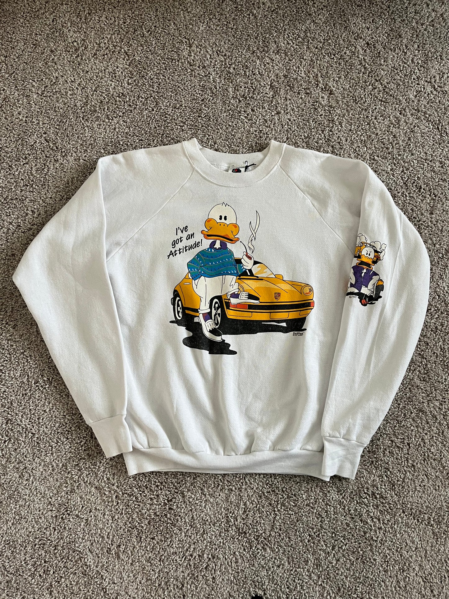 Vintage 1987 Duckmania Porsche "I've Got an Attitude" Crewneck Sweatshirt