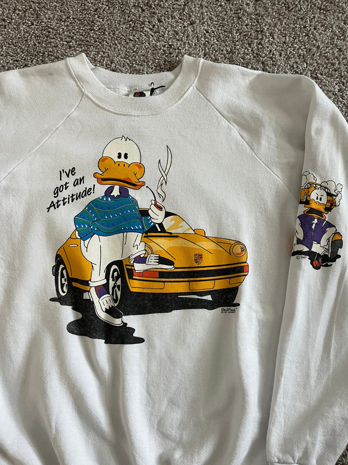 Vintage 1987 Duckmania Porsche "I've Got an Attitude" Crewneck Sweatshirt